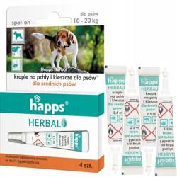 Krople na pchły i kleszcze dla średnich psów 10-20kg HAPPS HERBAL 4x2,5ml