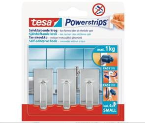 Haczyk samoprzylepny klasyczny mały TESA Powerstrips 3szt x 1kg chrom
