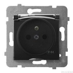 Gniazdo z uziemieniem bryzgoszczelne OSPEL ARIA czarne IP44