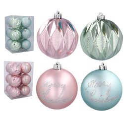 Bombki choinkowe komplet 12szt bombek plastikowych 8cm mięta róż