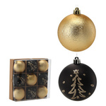 Bombki choinkowe komplet 9 szt bombek plastikowych 8cm czarno-złote