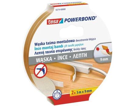  Taśma montażowa dwustronna WĄSKA TESA Powerbond 2x5mx9mm do taśm LED