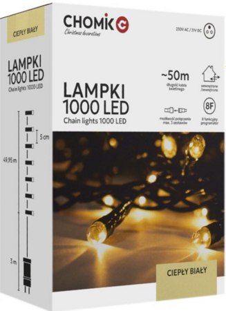 Lampki choinkowe LED 1000L 53m ciepłe białe