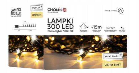 Lampki choinkowe LED 300L 18m białe ciepłe FLESH